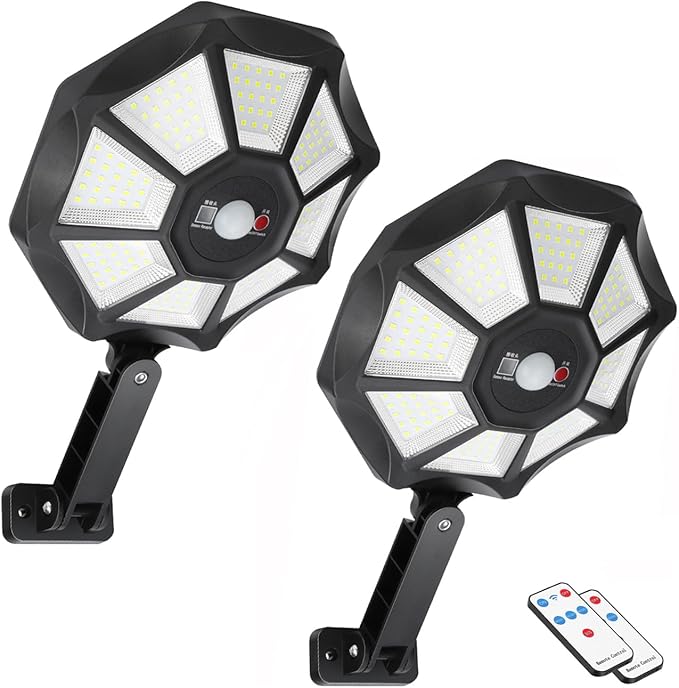 2-Pack Solar Outdoor Lights, 6000k Motion Sensor Flood Light, 168 LED Waterproof Solar Powered Security Lamps