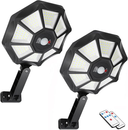 2-Pack Solar Outdoor Lights, 6000k Motion Sensor Flood Light, 168 LED Waterproof Solar Powered Security Lamps