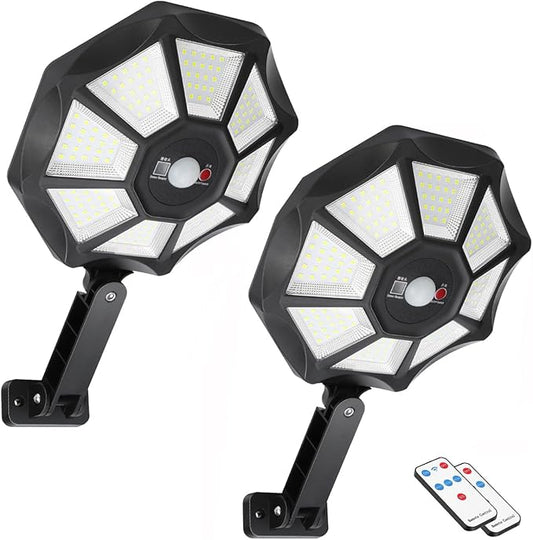 2-Pack Solar Outdoor Lights, 6000k Motion Sensor Flood Light, 168 LED Waterproof Solar Powered Security Lamps
