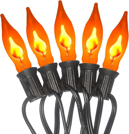 Christmas Flickering Orange String Lights Outdoor, 10Ft Flicker Flame Light 10 C7 Flame Bulb Lights, Outside Orange Light Plug in for Indoor Balcony Patio Party Christmas Halloween Decorations