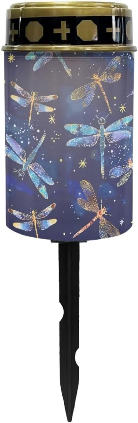 Dragonflies Cemetery Solar Lights for Grave,Solar Powered Garden Stake Lights, Multi-Color Decorative Lights for Cemetery Grave Yard Patio Outdoor Decoration Memorial