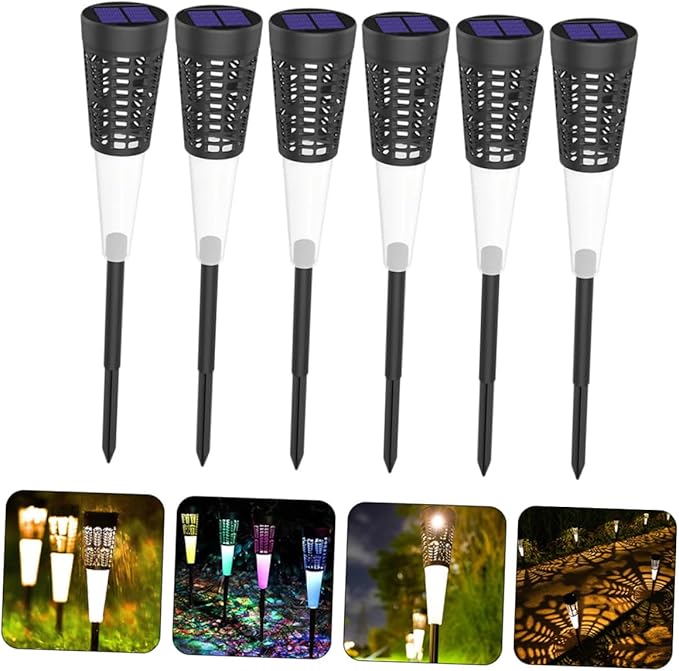Lurrose 6pcs Solar Garden Stake Lights, Warm Colorful Projection Pathway Lamps, Solar Powered Outdoor Yard Decor for Patio and Lawn Lighting