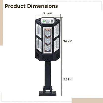 Solar Motion Sensor Path Light for Driveway, Fence, and Patio - Waterproof Hexagonal Outdoor Garden Lamp with 3 Lighting Modes and Remote Control