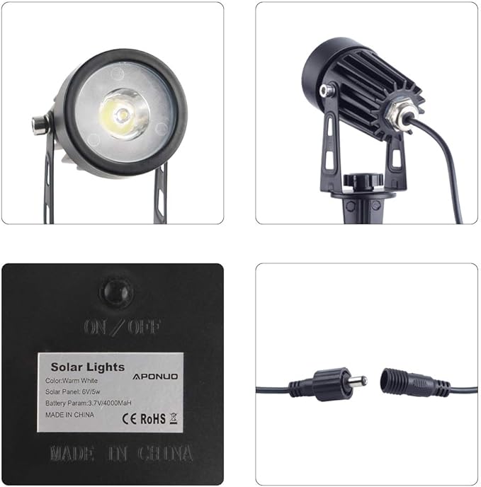 APONUO Metal Solar Spot Lights Outdoor with 9.8ft Cable Solar Powered Landscape Lighting Low Voltage IP65 | Lumora