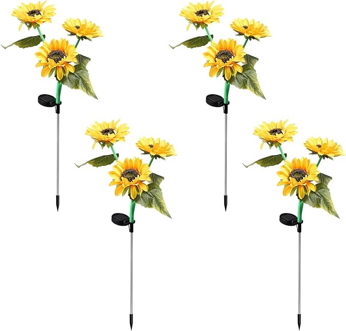 ZPSHYD Solar Sunflower Lights, IP65 Waterproof Outdoor Garden Auto ON/Off Solar Decorative Lights for Backyard, Flower Bed, Pathway, Porch, with 12 Lights (4PCS 3 Heads Sunflower)