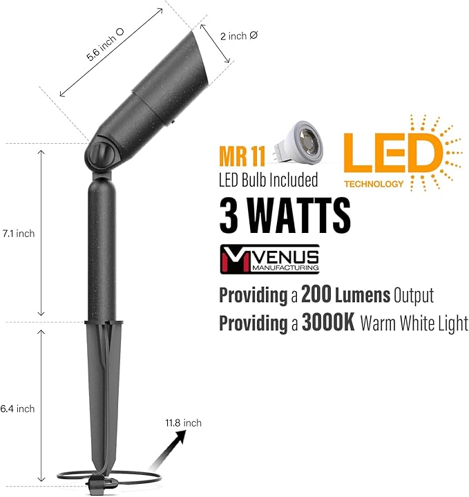 VENUS MANUFACTURING Low Voltage LED Spotlight 12V Outdoor Spot Lights Landscape Lighting 3 Watt 3000K Warm White | Lumora