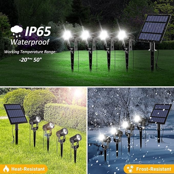 IgnisTerra Solar Spotlights 4-in-1 - Lighting Sensor & IP65 Waterproof, Auto On/Off for Garden, Yard, Driveway & Pool - 200LM Super Bright White & Red Light Modes