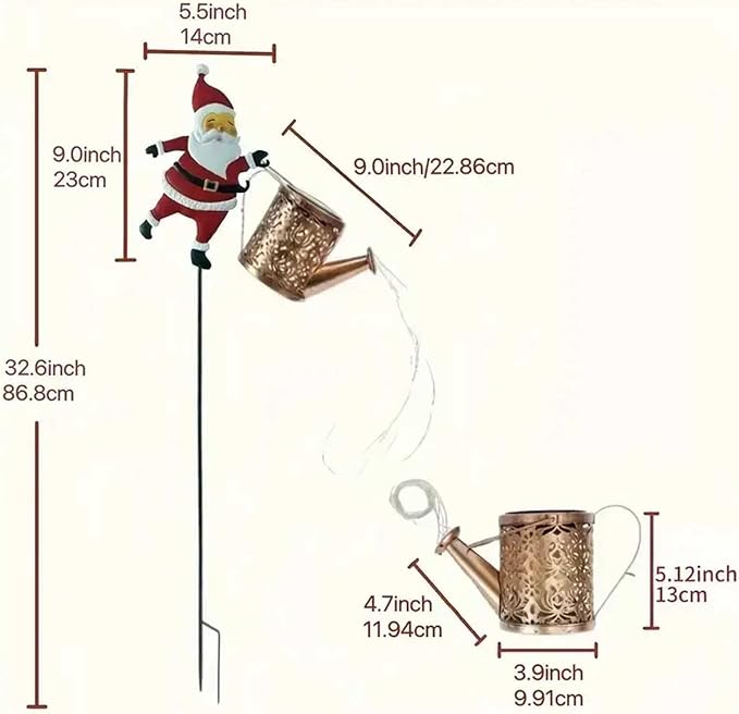 Christmas Santa Solar Kettle Lights Garden Lawn Decorative Lights, 2026 New Hanging Metal Solar Santa Claus Watering Can with LED Light for Pathway Patio(Warm White Lights)