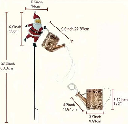 Christmas Santa Solar Kettle Lights Garden Lawn Decorative Lights, 2026 New Hanging Metal Solar Santa Claus Watering Can with LED Light for Pathway Patio(Warm White Lights)