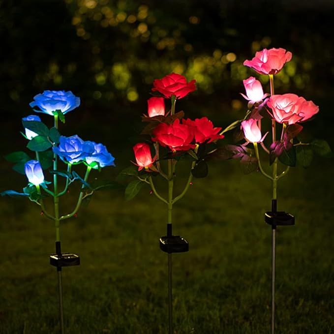 Outdoor Solar Garden Stake Lights, Outdoor Decorative Rose Flowers Lights Waterproof Solar Powered for Patio, Lawn, Garden, Yard Decoration