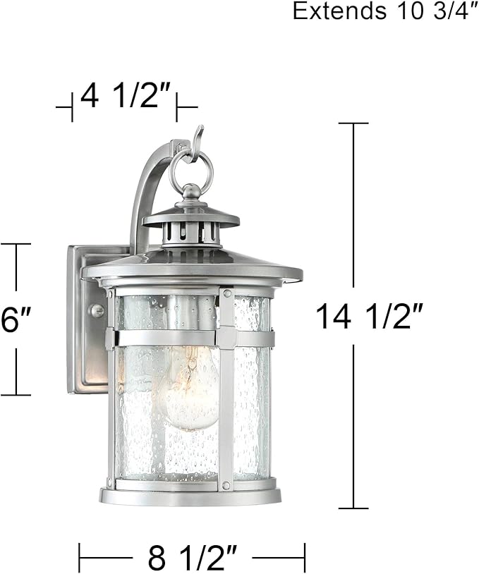 Franklin Iron Works Callaway Modern Industrial Outdoor Wall Light Fixture Chrome 14 1/2" Clear Seedy Glass Lantern for Exterior House Porch Patio Outside Deck Garage Yard Front Door Garden Home