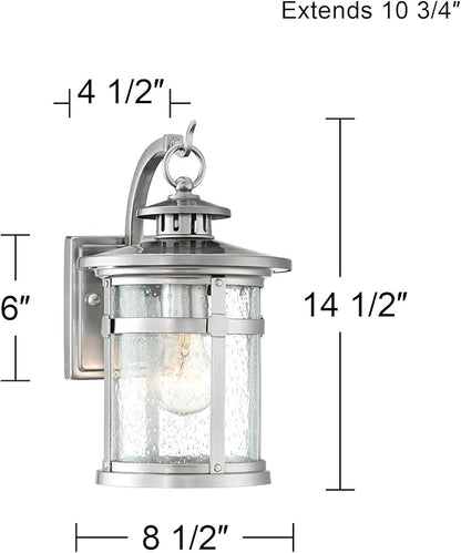Franklin Iron Works Callaway Modern Industrial Outdoor Wall Light Fixture Chrome 14 1/2" Clear Seedy Glass Lantern for Exterior House Porch Patio Outside Deck Garage Yard Front Door Garden Home