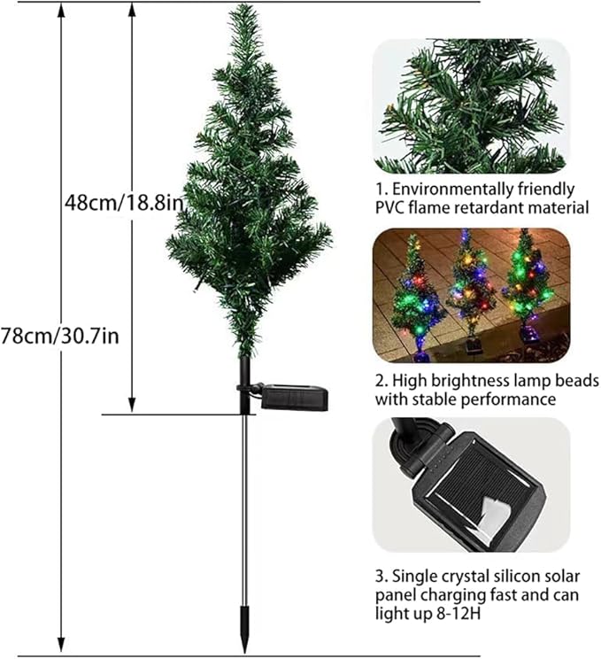 Solar Christmas Tree Garden Stake Lights, 2Pcs Outdoor LEDs Solar Powered Xmas Pathway Lights, Christmas Decorations Tree Lights for Porch Pathway Yard Decor, Medium, Type 1, USAEUBU4391