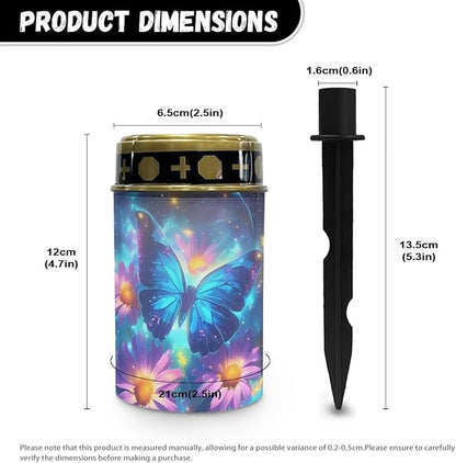 Solar Lights Outdoor Garden, Blue Butterfly Pink Flower Waterproof Solar Powered Stake Lights,Gifts for Grave Dad Grandma Garden Yard Gravesite Decorations