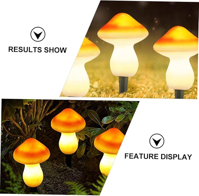Hemoton Solar Powered Outdoor Garden Lights Led Mushroom Stake Lamp Auto-dimming Solar Pathway Light