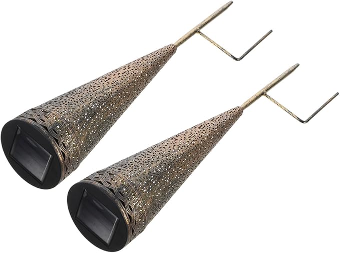 Yardwe 2pcs Solar Pathway Lights Iron Art Decorative Lawn Lamp for and Patio Solar Powered Cone Shape Design for | Lumora