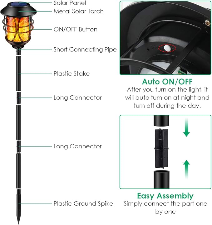TomCare Solar Outdoor Lights Metal Flickering Flame Torches Waterproof Heavy Duty Pathway Landscape Lighting Dusk to Dawn Auto On/Off for Garden Patio Yard, 4 Pack