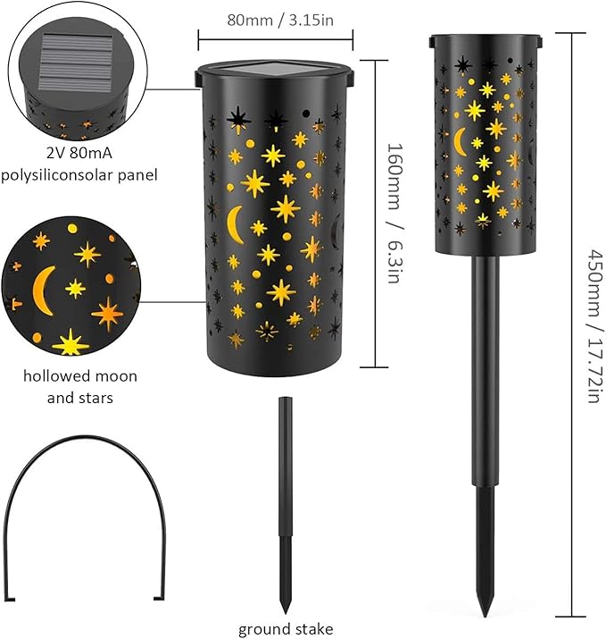 Solar Garden Lamp, 6 Sets Waterproof LED Solar Pathway Lights, Outdoor Landscape Star Moon Ground Lamp for Lawn Patio Walkway