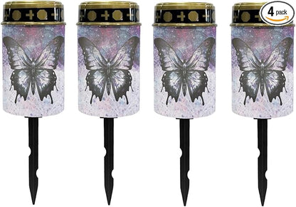 Black Butterfly Solar Pathway Lights Outdoor Waterproof Garden Lights Pretty Solar Stake Lights Galaxy Space Flameless Walkway Lights LED Solar Powered Fairy Lights for Outside