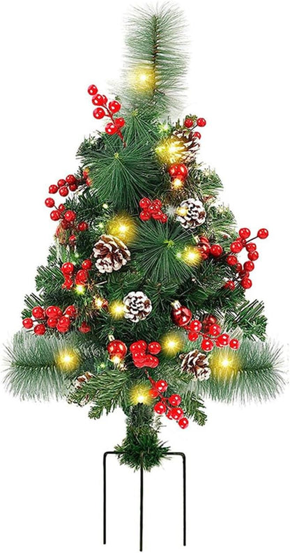 Christmas Tree with Lawn Lights and Tree Branches with Lights Solar Christmas Decorations Trees Lights Solar Stake Lights Xmas Tree Garden Decor (Battery)