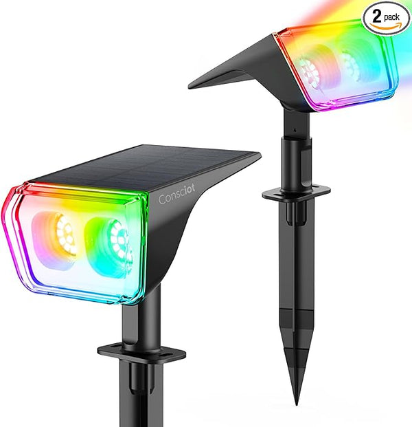 Consciot Solar Spot Lights Outdoor, 30 LEDs Waterproof Color Changing Solar Lights, 2 in 1 Adjustable Wall Lights | Lumora