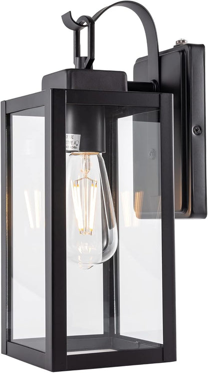 GRUENLICH Dusk to Dawn Outdoor Wall Lantern, Wall Sconce for Porch Lighting Fixture, E26 Base Max 60W, Metal Housing Plus Glass, Matte Black Finish, Bulb Not Included, 1-Pack