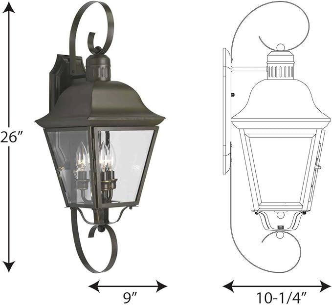 Progress Lighting Andover Collection 3-Light Clear Beveled Glass Farmhouse Outdoor Large Wall Lantern Light Antique Bronze