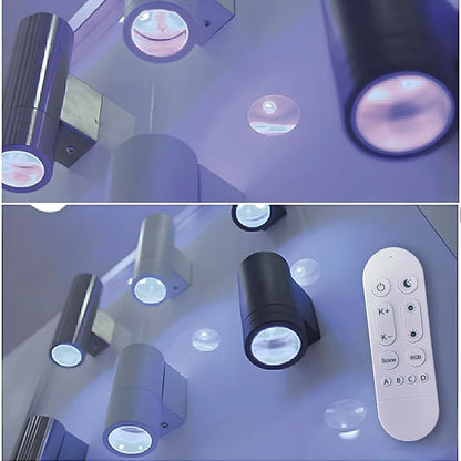 Bling RF Remote Control RGB Colour Changing Lighting LED Double Up and Down Outdoor Wall Light,White Temperature 2700k- 6500k RGB+CCT Exterior Wall Lighting (4 Pack)