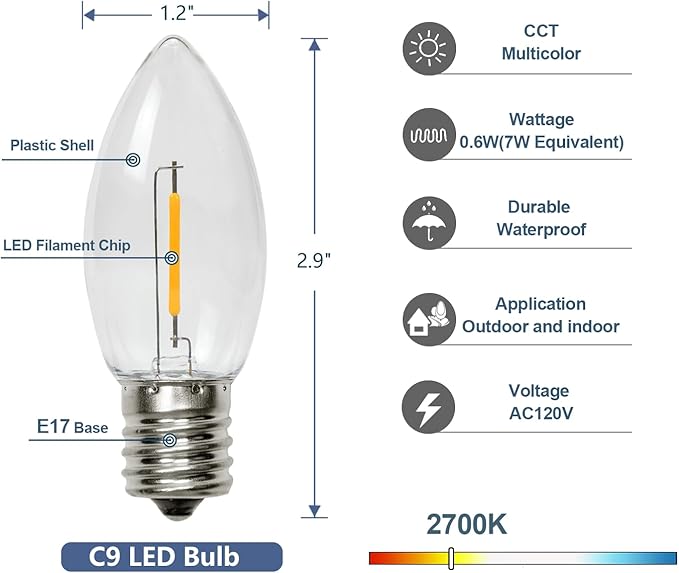 C9 Clear Christmas String Lights, 50FT 52 Bulbs Bright & Warm Outdoor Christmas Lights, Outdoor Indoor Xmas | Lumora