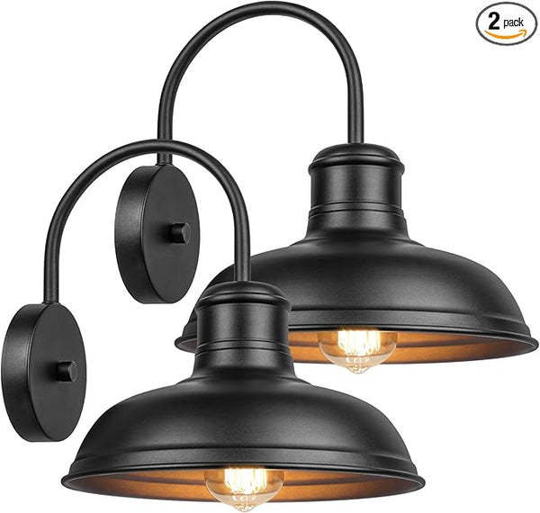 11" Outdoor Wall Lights, 2-Pack Black Wall Sconces Farmhouse Gooseneck Barn Lights for Porch, Anti-Rust Waterproof | Lumora