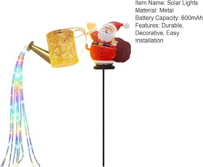 Christmas Santa Solar Kettle Lights, New Santa Claus Solar Watering Can Kettle Lights Outdoor, Metal Waterproof Garden Lantern for Yard, Patio, Lawn, Pathway Colorful Light 1pc