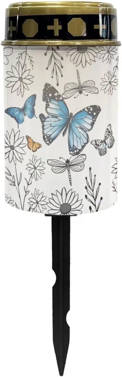 Butterfly Solar Lights for Grave Solar Led Lights for Outside Waterproof Landscape Lights Candle Holder for Cemetery Prayer Signs Solar Light Grave Garden Lawn Patio Yard Decor