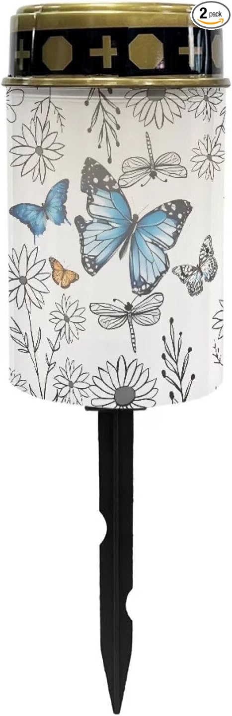 Butterfly Solar Lights for Grave Solar Led Lights for Outside Waterproof Landscape Lights Candle Holder for Cemetery Prayer Signs Solar Light Grave Garden Lawn Patio Yard Decor