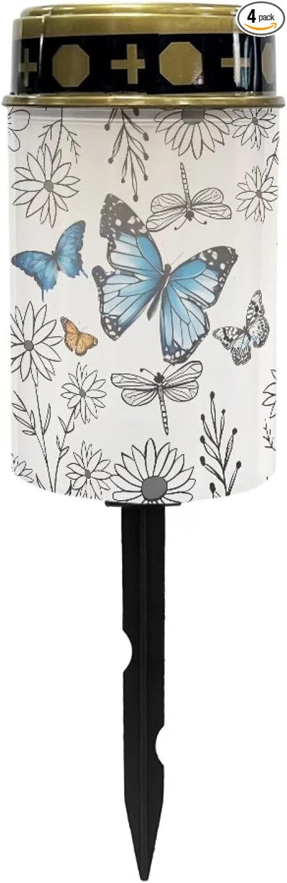 Butterfly Solar Lights for Grave Solar Led Lights for Outside Waterproof Landscape Lights Candle Holder for Cemetery Prayer Signs Solar Light Grave Garden Lawn Patio Yard Decor