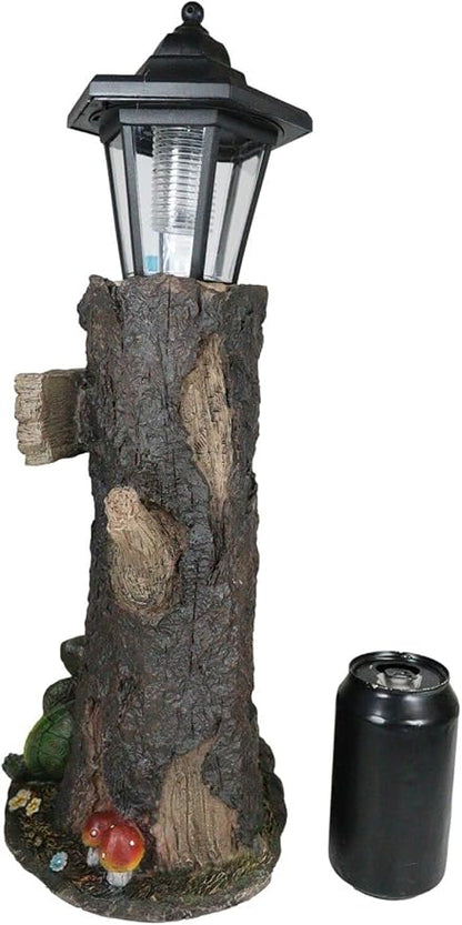 Ebros Gift Whimsical Summer Dream Garden Gnome with Buddy Turtle Taking a Short Nap Under Tree Outpost Crossroad Station Solar Path LED Courtesy Light Garden Statue Home Decorative Patio Figurine