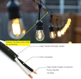 48Ft Outdoor Hanging String Lights,16 LED S14 Vintage Bulbs,Heavy Duty 120V Plug in & Connectable,Dimmable | Lumora
