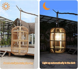 Livinlarge Solar Lantern Outdoor Waterproof, Large Rattan Solar Lantern Outdoor Hanging with Handle, Natural Bamboo | Lumora