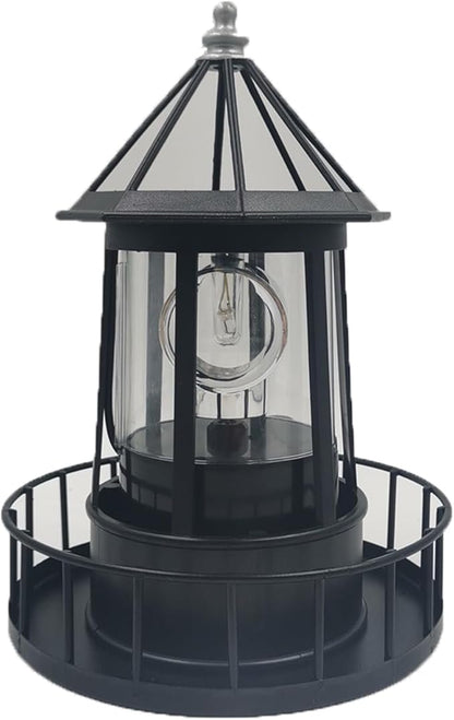 LED Solar Powered Lighthouse, 360 Degree Rotating Lighthouse Lamp, IP66 Waterproof LED Solar Lights Towers Statue for Outdoor Garden Pathway Patio(Black)