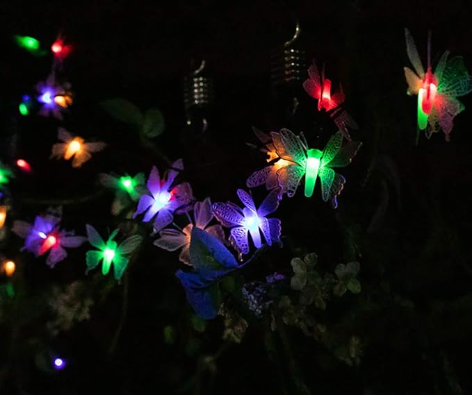 Butterfly String Lights, Waterproof 20FT 30LED Butterfly Solar Light Outdoor Solar Rope Lights Fairy Light Decorative Garden Lights for Cafe Patio Party Garden Wedding (Multicolor)