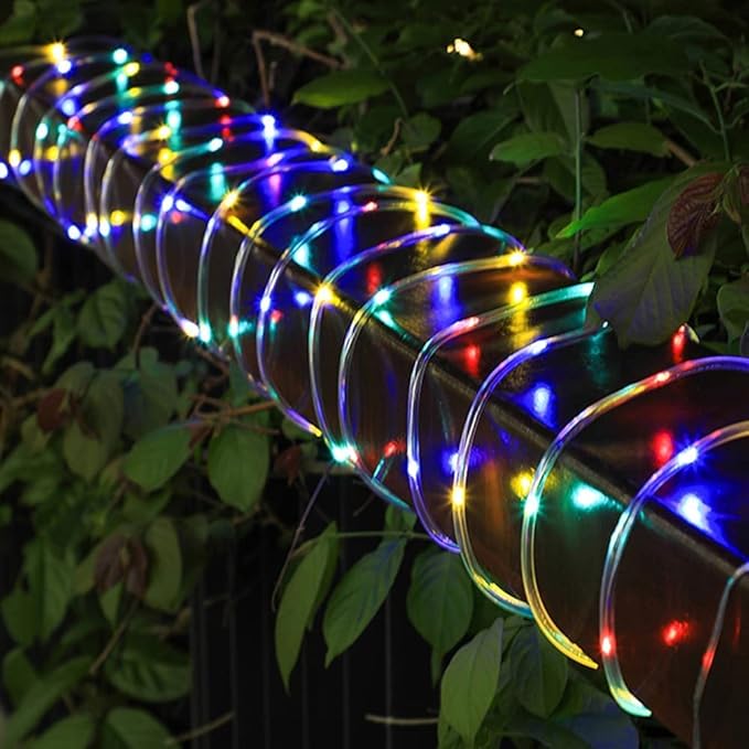 Solar Rope Light 33FT 100L IP65 Weatherproof Outdoor LED Copper Fairy String Tube Lights for Party Garden Porch Yard Home Wedding Vacation Daily Holiday Decoration Lighting(Multi Color)