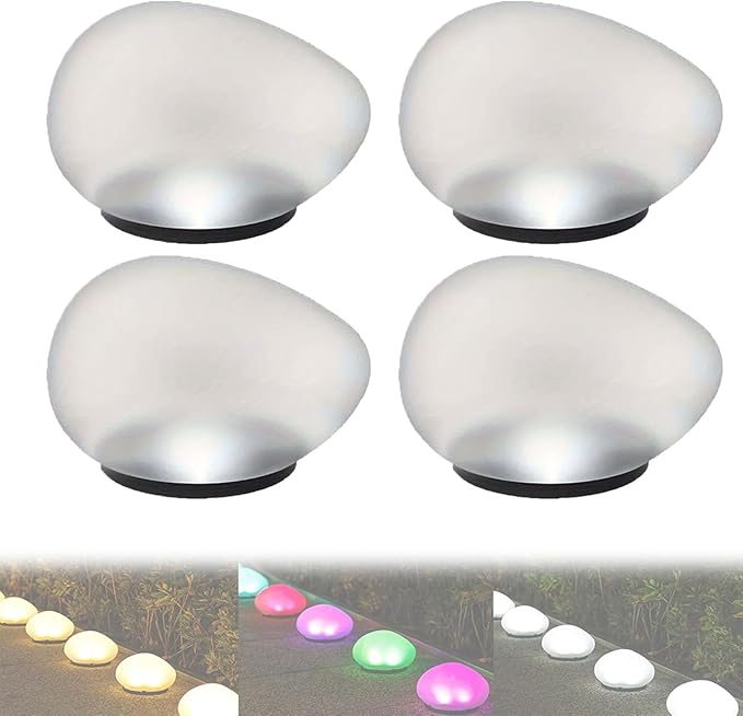 Solar Glass Garden Pebbles, Waterproof LED Pebble Lights Outdoor, Solar Powered Landscape Stone Lighting, for Garden Pathway Walkway Patio Yard Lawn Decor (Colorful,4pcs)