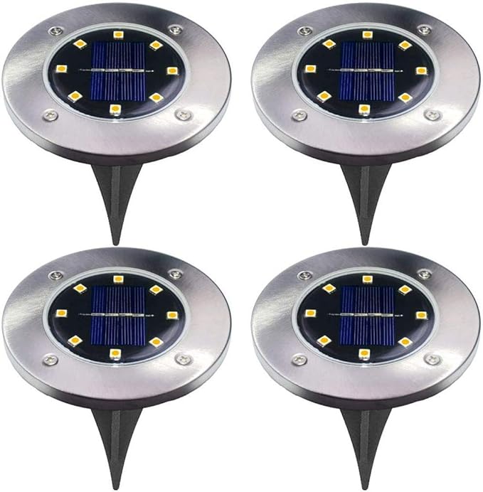 Ulalaza 4Pcs Solar Ground Lights 8 LED Waterproof Outdoor Garden Lights for Yard Driveway Lawn Pathway (Warm White) | Lumora