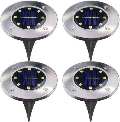 Ulalaza 4Pcs Solar Ground Lights 8 LED Waterproof Outdoor Garden Lights for Yard Driveway Lawn Pathway (Warm White)