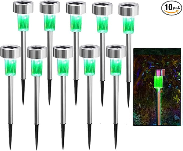 10PCS Green LED Outdoor Steel Garden Solar Powered Landscape Light Lamp Yar Pathway Stake Lights | Lumora