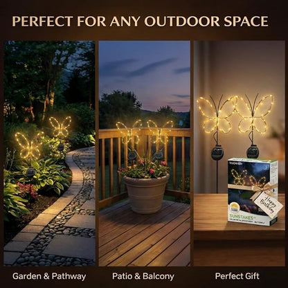 Touch Of ECO Outdoor Solar Powered LED Decorative Garden Stake Light - 2 Pack Warm White Butterfly Design - Great Decor for Yard, Patio, Lawn, Planter-Makes a Great Gift