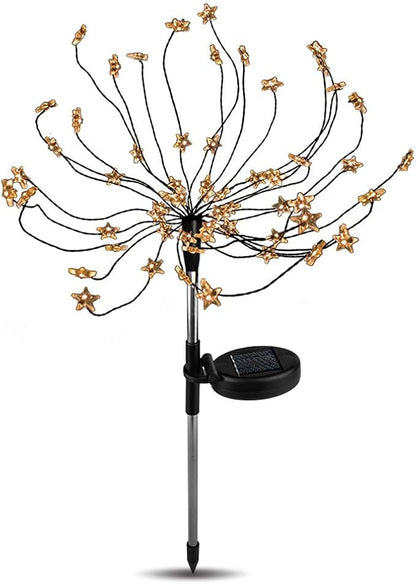 [2 Pack] Solar Star Firework Tree Light, LED Outdoor Star Firework Stakes Solar Garden Decorative Lights for Walkway Pathway Backyard Christmas Decoration Parties (Warm White)
