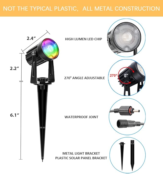 APONUO Christmas Solar Spot Lights Outdoor Color Changing,2 Colors Modes Metal Solar Landscape Lighting RGB | Lumora