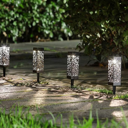 Uonlytech Solar Garden Lights Waterproof Hollow-Out Solar Ground Plug Light Landscape Lighting Decor for Pathway Lawn Patio Driveway 6PCS