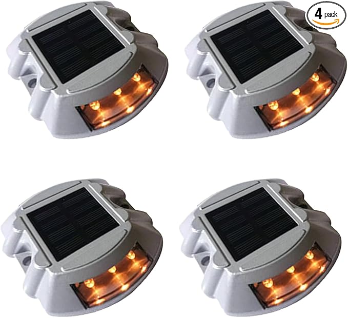 Wokyo 4PCS Outdoor Solar Deck Lights, LED Solar Driveway Lights IP68 Waterproof Driveway Markers, Aluminium Solar | Lumora