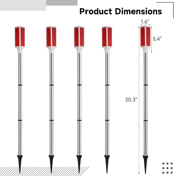 Joyibay 5 PCS Solar Powered Driveway Markers, Solar Warming Landscape Lights, Solar Outdoor Driveway Lights, Landscape Driveway Reflectors on Poles for Snow Road Yard (Red)